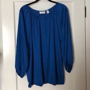 Chico’s royal blue blouse with elastic hem.